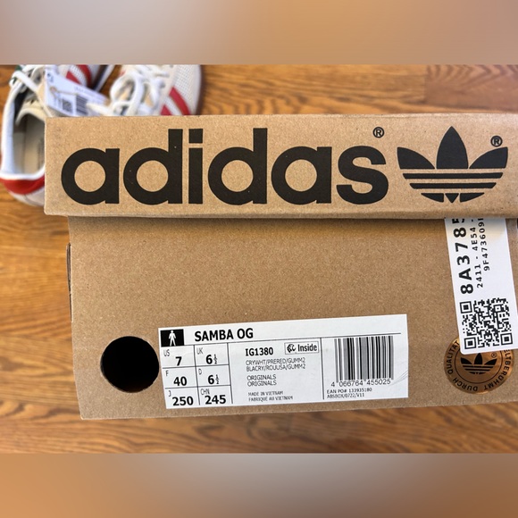 Adidas samba, crystal white preloved red, NWT, men’s size7 - Picture 5 of 12